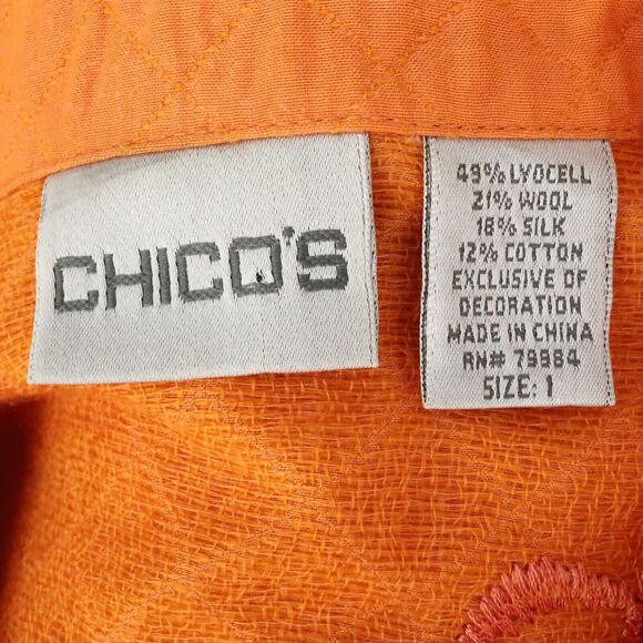 Chicos Jacket 1 Womens Medium 8 Orange Embroidered Floral Blazer Pockets Career - Picture 3 of 15